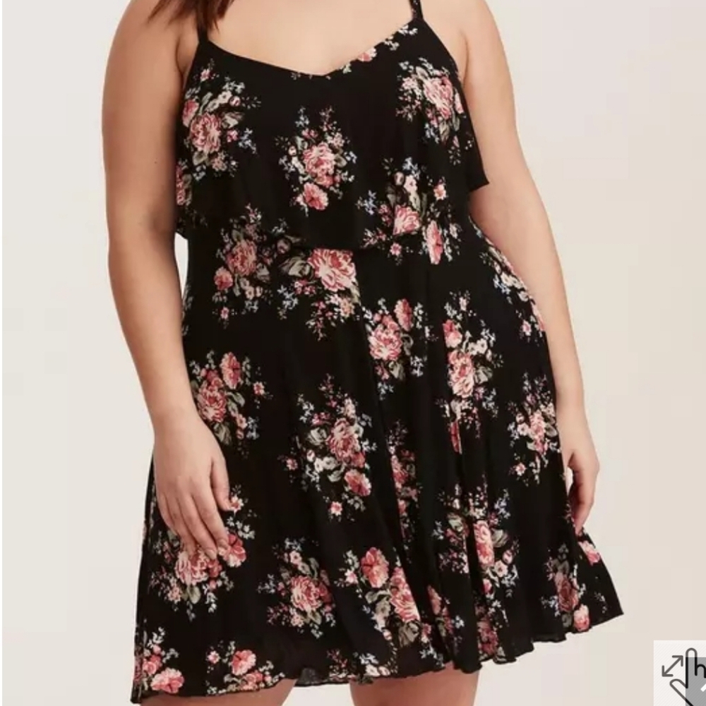 Torrid Women's Black Floral Hacci Knit Ruffle Dress